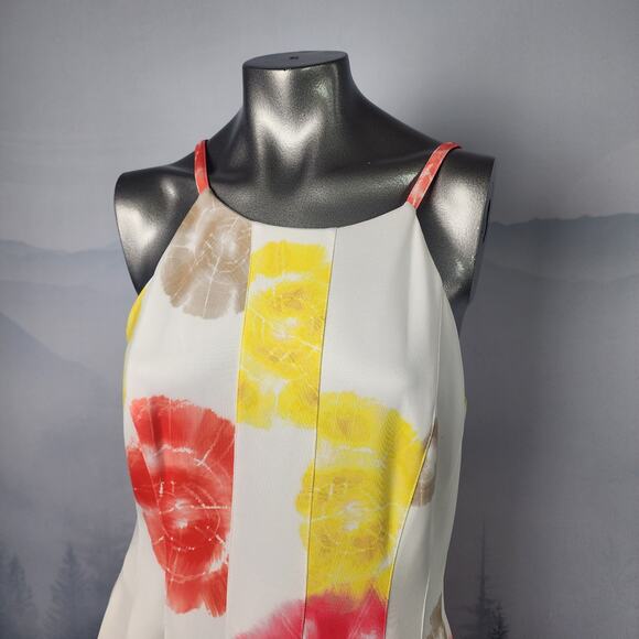 Calvin Klein Floral Print Tie Dye High Neck Fit and Flare Dress | Womens 14 - Picture 2 of 12